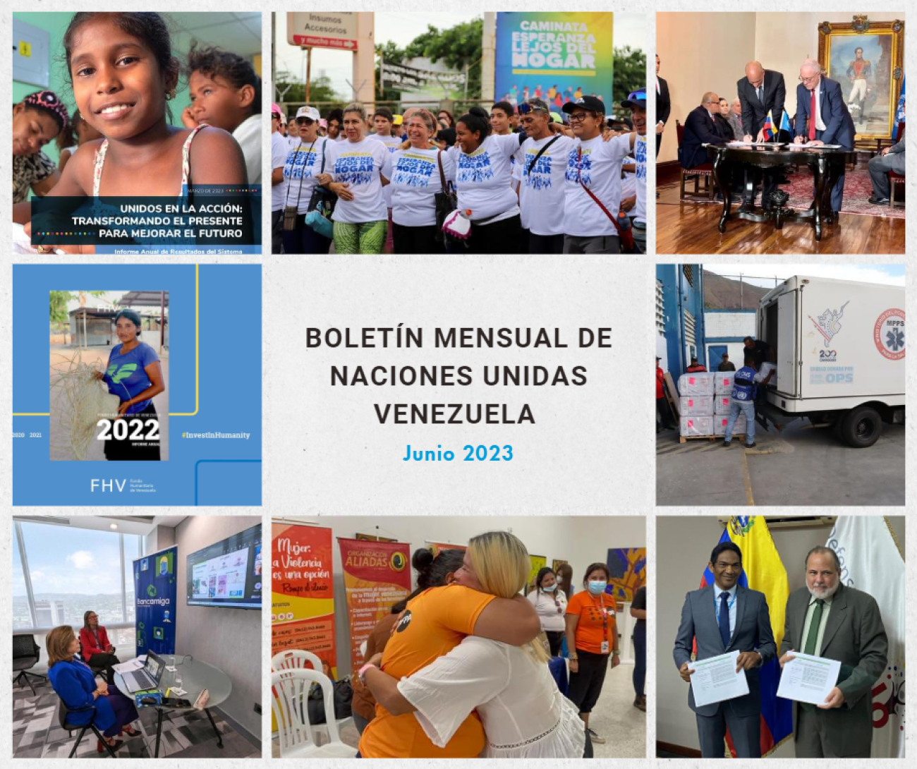 Collage de fotos del Boletín Mensual de Naciones Unidas Venezuela - Junio 2023