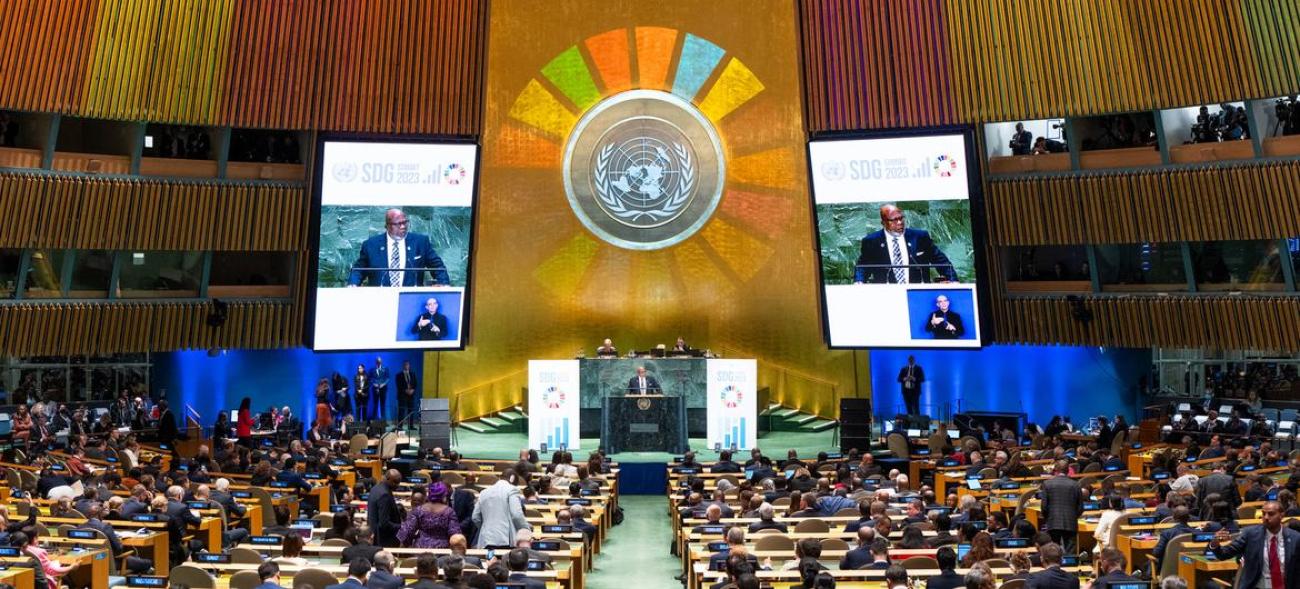 Plano general de la Cumbre de los Objetivos de Desarrollo Sostenible en el auditorio de la Asamblea General de la ONU