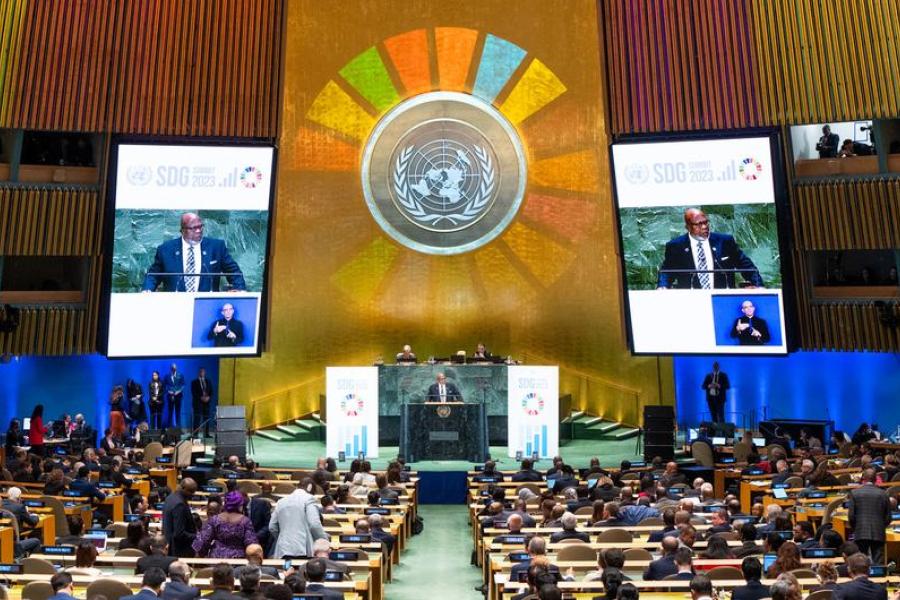 Plano general de la Cumbre de los Objetivos de Desarrollo Sostenible en el auditorio de la Asamblea General de la ONU